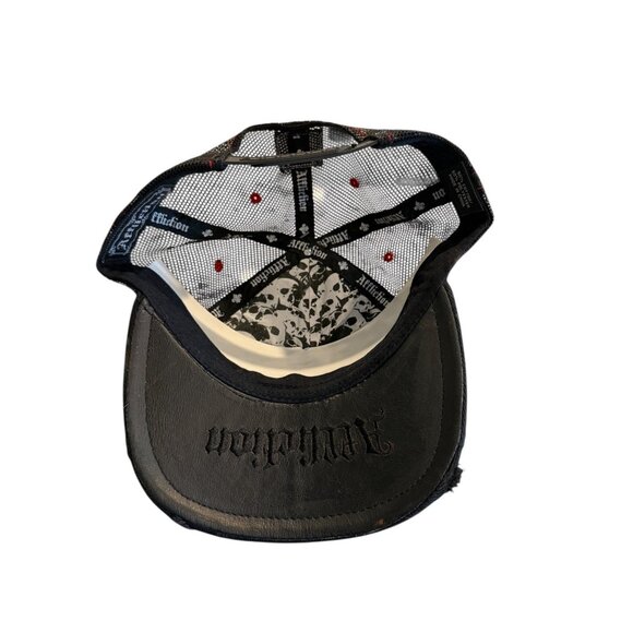 Affliction Black and Red Asian Viking embroidered Trucker Cap Leather Brim NWOT - Picture 6 of 9